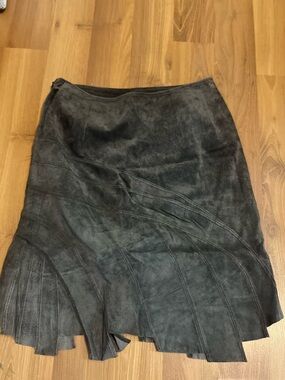 Vintage Dark Gray/Olive Suede Panel A-Line Skirt